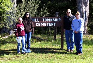 5/13/13 Hill Township Cemetery - most of the bodies were removed to Oak Grove Cemetery - L2R - Polly Goodwin, Coni Dubois, Terry & Ron Allen              