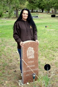 5/13/13 Me at Chief Sodney's tombstone at Esmond Evergreen Cemetery (Photo taken by Jim Goodwin) 
