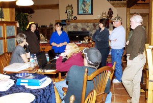 5/13/13 Research talk hosted at Hewitt Home in Hale Michigan R2L starting with me, Rona Sullivan, Diane Allen, Ron Allen, Terry Allen, Jerry Hewitt, Polly Goodwin & my Husband Jay Dubois - beside me is Mary Hewitt (Photo taken by Jim Goodwin)