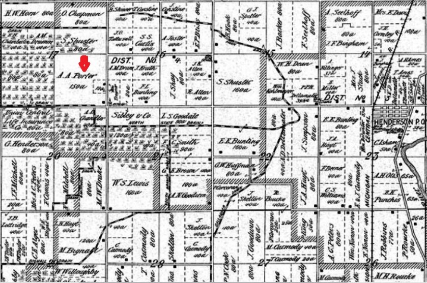 1895 Beers Map of Rush Shiawassee Michigan with Allen A & Clarinda Short - Porter homestead 150 acres