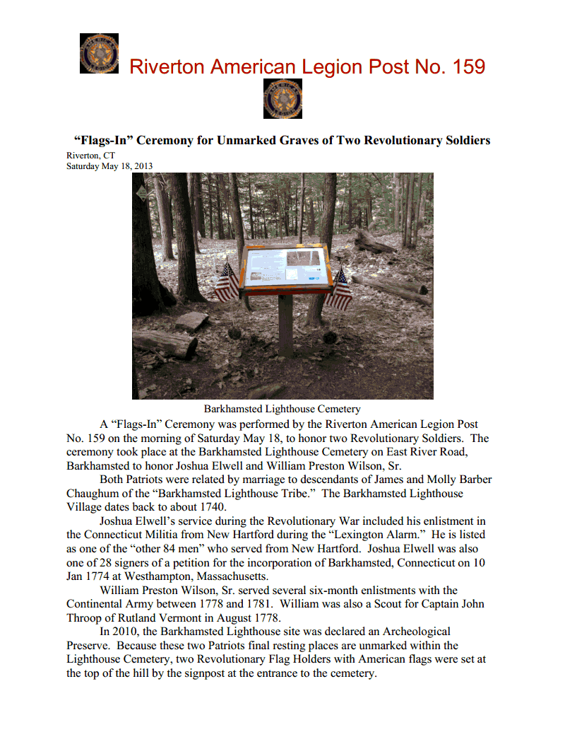 A “Flags-In” Ceremony was performed by the Riverton American Legion Post No. 159 on the morning of Saturday May 18, to honor two Revolutionary Soldiers.