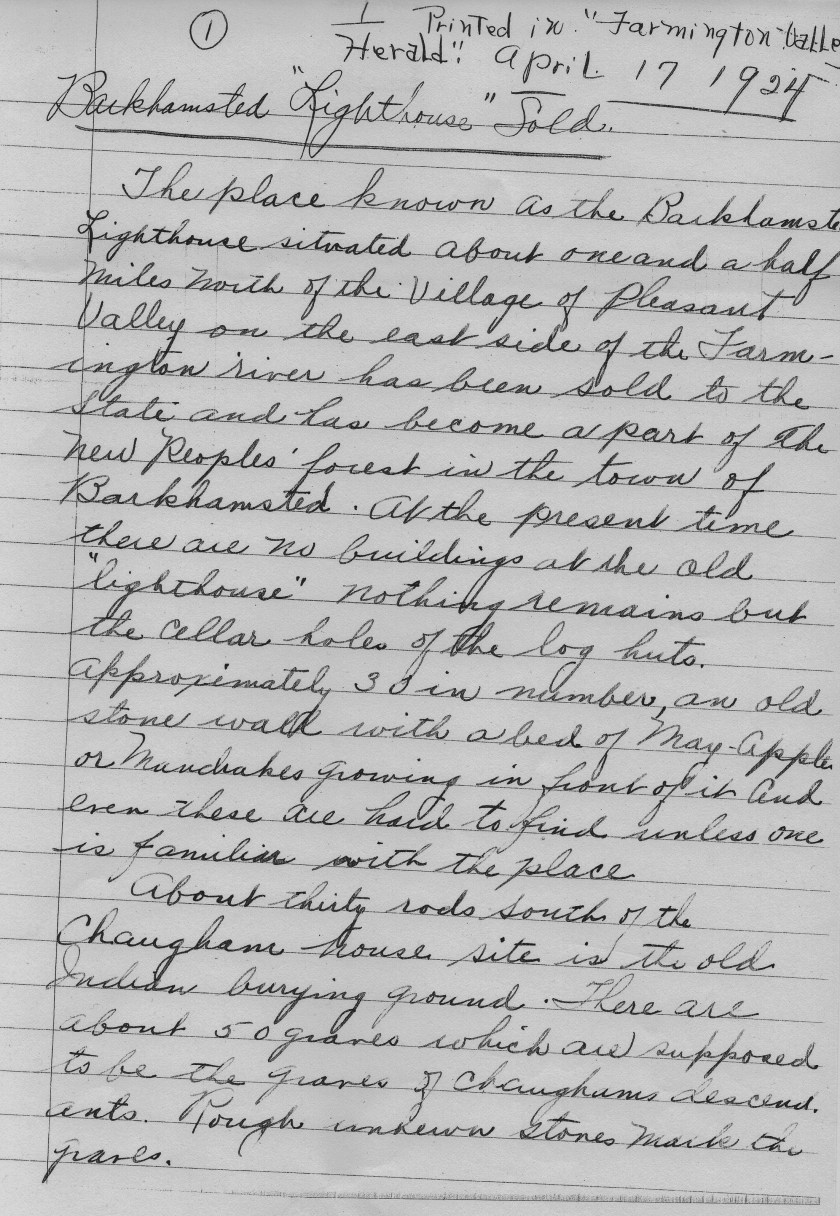 April 17, 1924 - Barkhamsted Lighthouse Sold 1