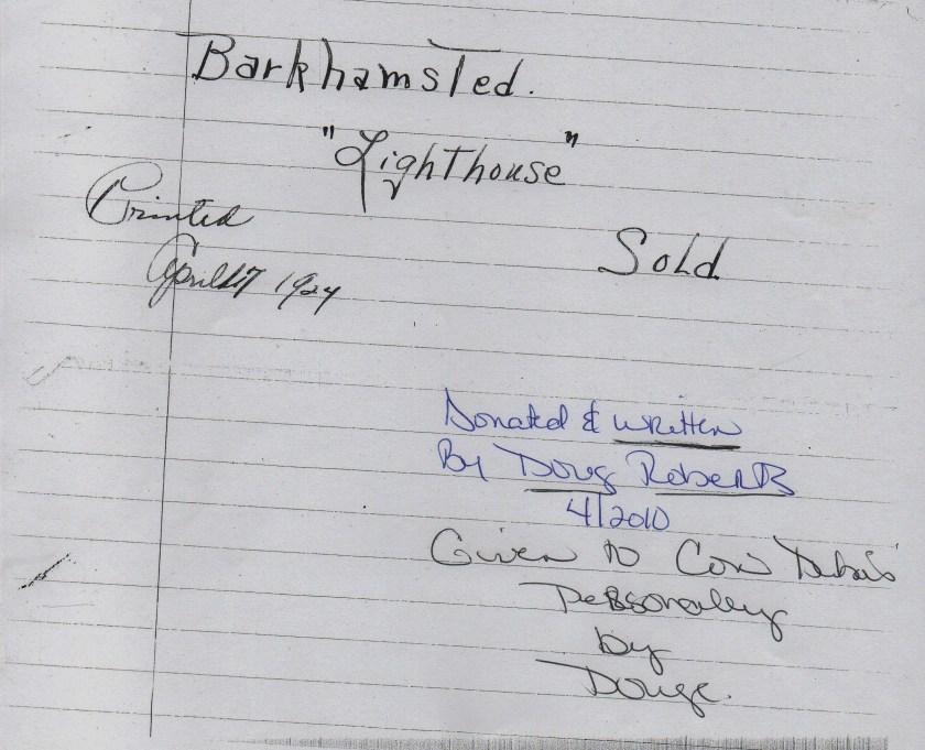 April 17, 1924 - Barkhamsted Lighthouse Sold Cover