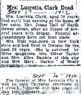 Owosso Argus-Press Owosso MI - Lucretia (McArthur) Clark Obit - Donated by Polly Goodwin