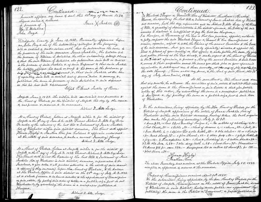 Isaac Jacklin Probate Record part 3